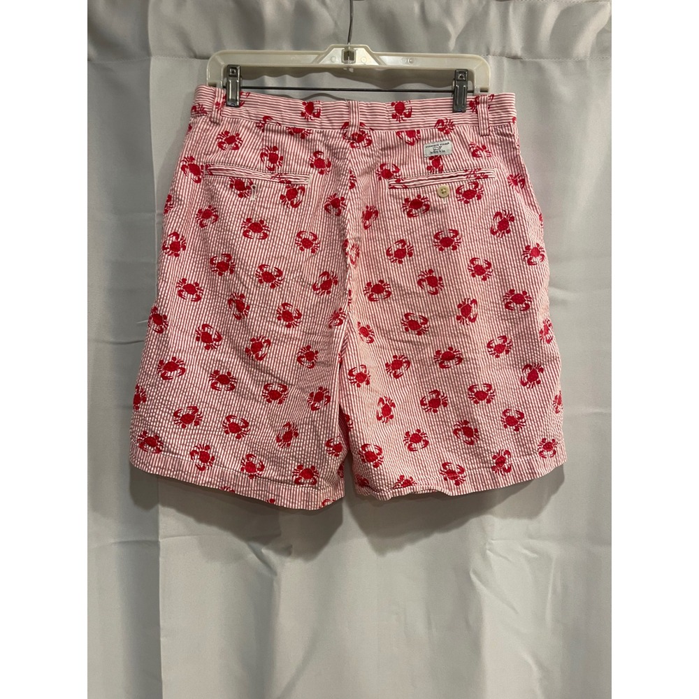 Vineyard Vines Mens 32 Seersucker Shorts Red White Striped Embroidered Crab Prep